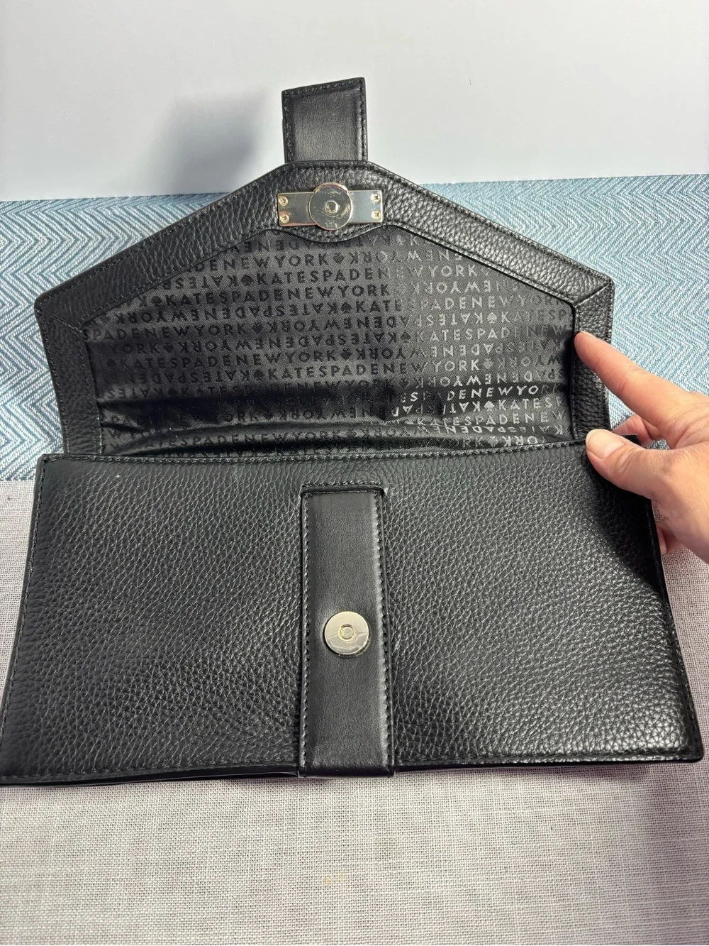 Kate Spade Black & Leopard Print Leather Envelope Clutch